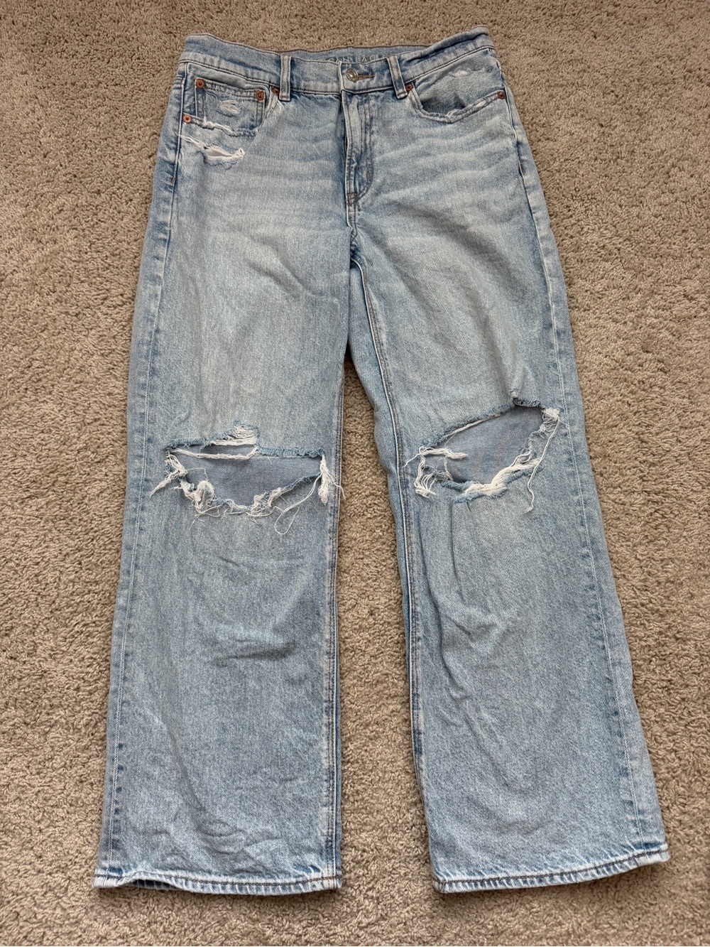 American Eagle Outfitters strigid Light Blue Distressed Straight-Leg Jeans